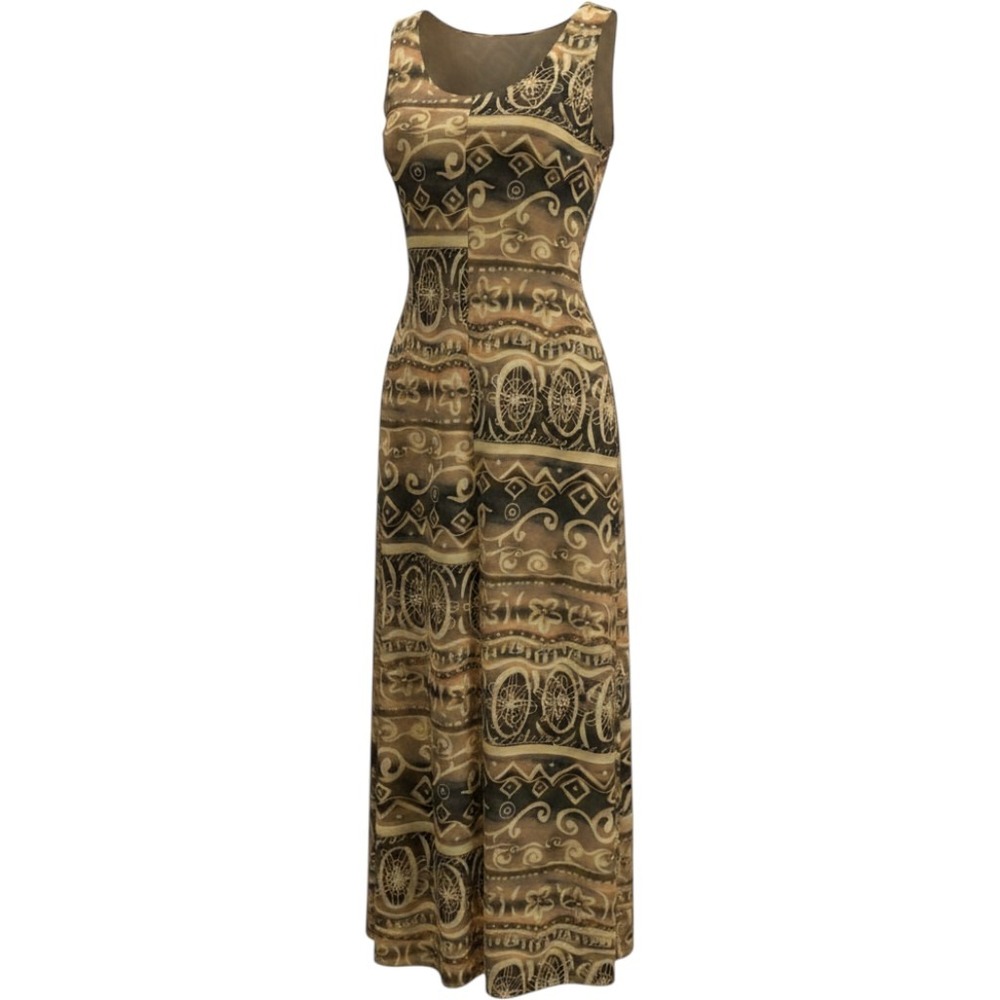 Sheer Maxi Dress Eves St Clair Womens S Brown Abstract Sleeveless Vintage Summer